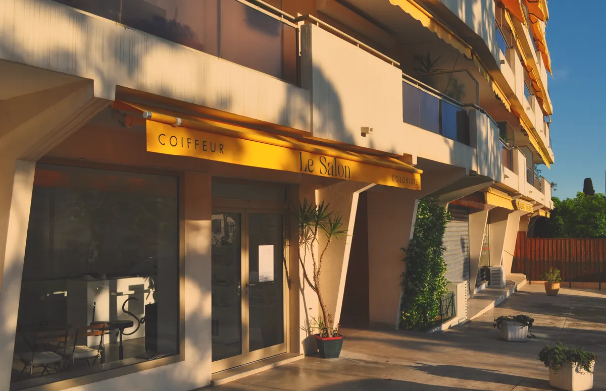 Sunlit hair salon storefront
