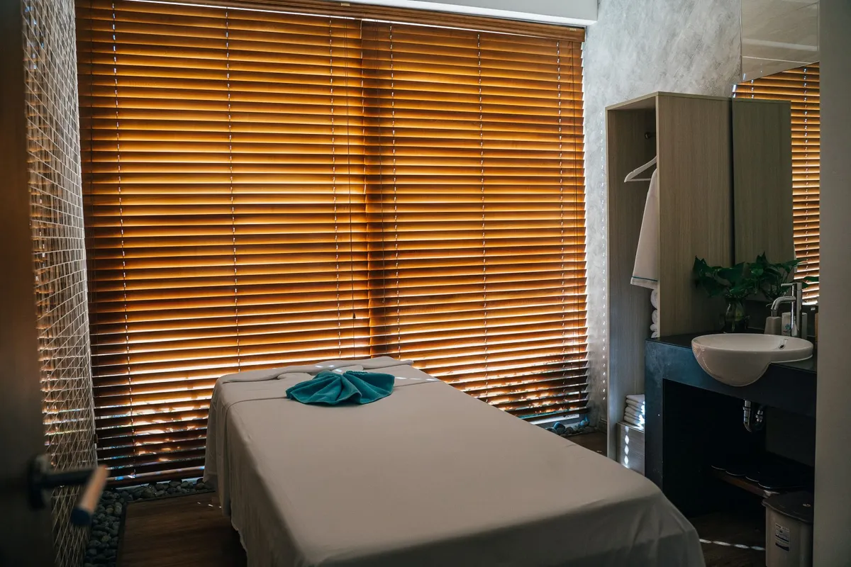 Empty massage room by a window