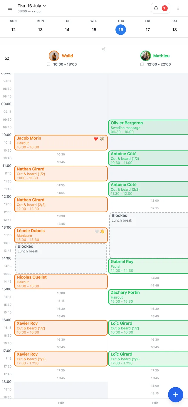 Mobile view of the Flowcut calendar