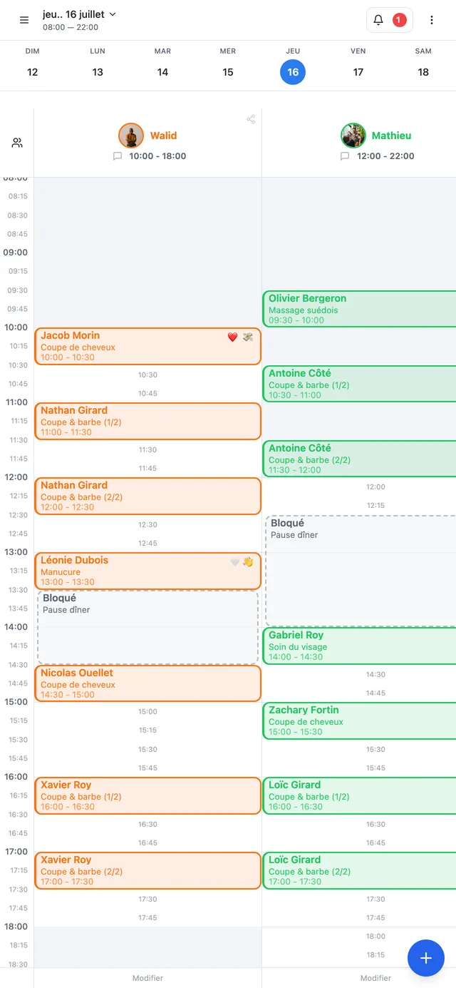Vue mobile du calendrier Flowcut